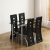 5 Pieces Dining Table Set for 4, Kitchen Room Tempered Glass Dining Table, 4 Chairs, Black, Table legs are silvery