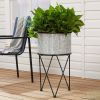 Karvel Galvanized Metal Column Planter with Stand, 15.7 in Dia. x 28 in H