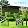 Outdoor 7Ft.Wx4.5Ft.L Iron Double Tiered Backyard Patio BBQ Grill Gazebo with Side Awning, Bar Counters and Hooks