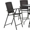 Outdoor Patio PE Wicker 5-Piece Counter Height Dining Table Set with Umbrella Hole and 4 Foldable Chairs