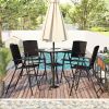 Outdoor Patio PE Wicker 5-Piece Counter Height Dining Table Set with Umbrella Hole and 4 Foldable Chairs