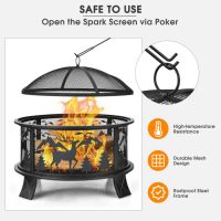 Outddor Patio Garden Beach Camping Bonfire Party Fire Pit With BBQ Grill (Color: Black A)